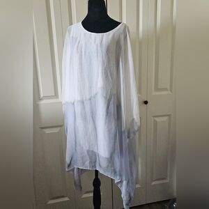 Sheer Tunic Blouse Violet Ruby Flowy Whimsical Sz M White  Blue Grey NWT